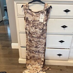 Zara Beige and Brown Printed Midi Dress